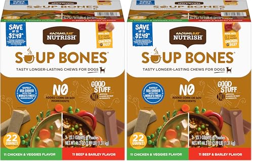 Nutrish Rachael Ray Soup Bones Long Lasting Dog Chews Variety Pack, 22 Count (Pack of 2)