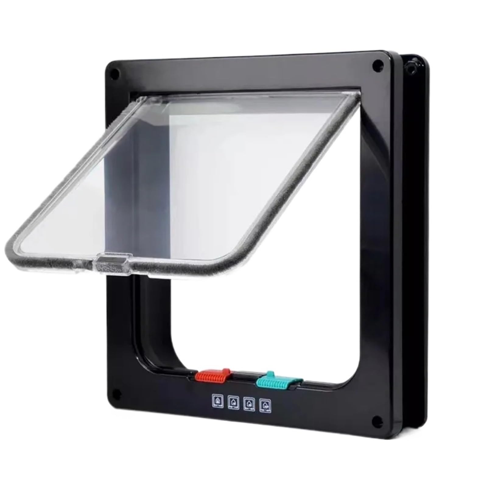Cat Flap Dog Door With 4 Way Security Lock For Cats Kitten ABS Plastic Small Pet Gate Kit Dogs Doors(Black,L-25x23.5x5.5cm)