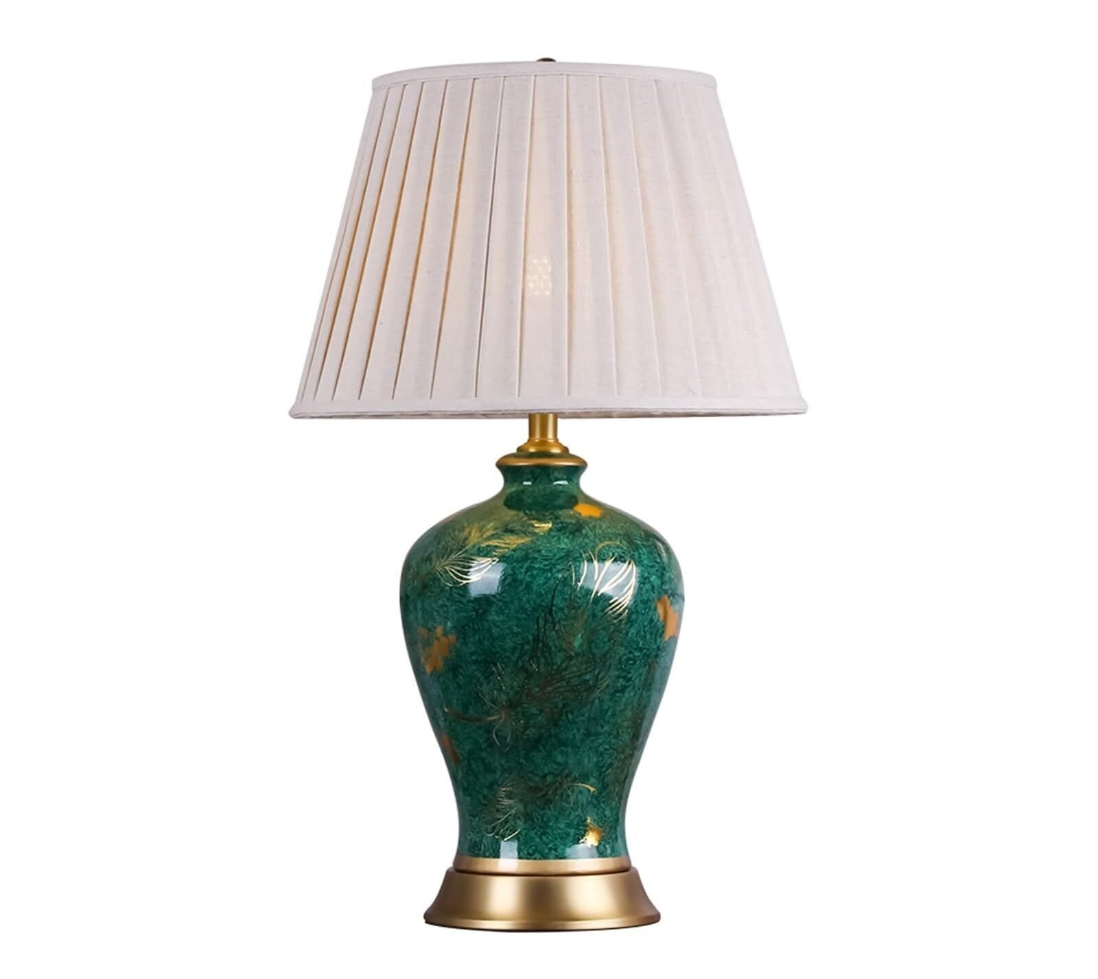 Ceramiczna lampa stołowa w stylu retro, zielona farma, elegancka lampa biurkowa do domowego biura, sypialni(Remote Control Switch,L)