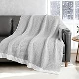 Exclusivo Mezcla Knit Throw Blanket, Ultra Soft and Warm Reversible Woven Blankets, Cozy Snuggly Throw for Couch Bed and Home Decor, Heather Grey, 50'x60'