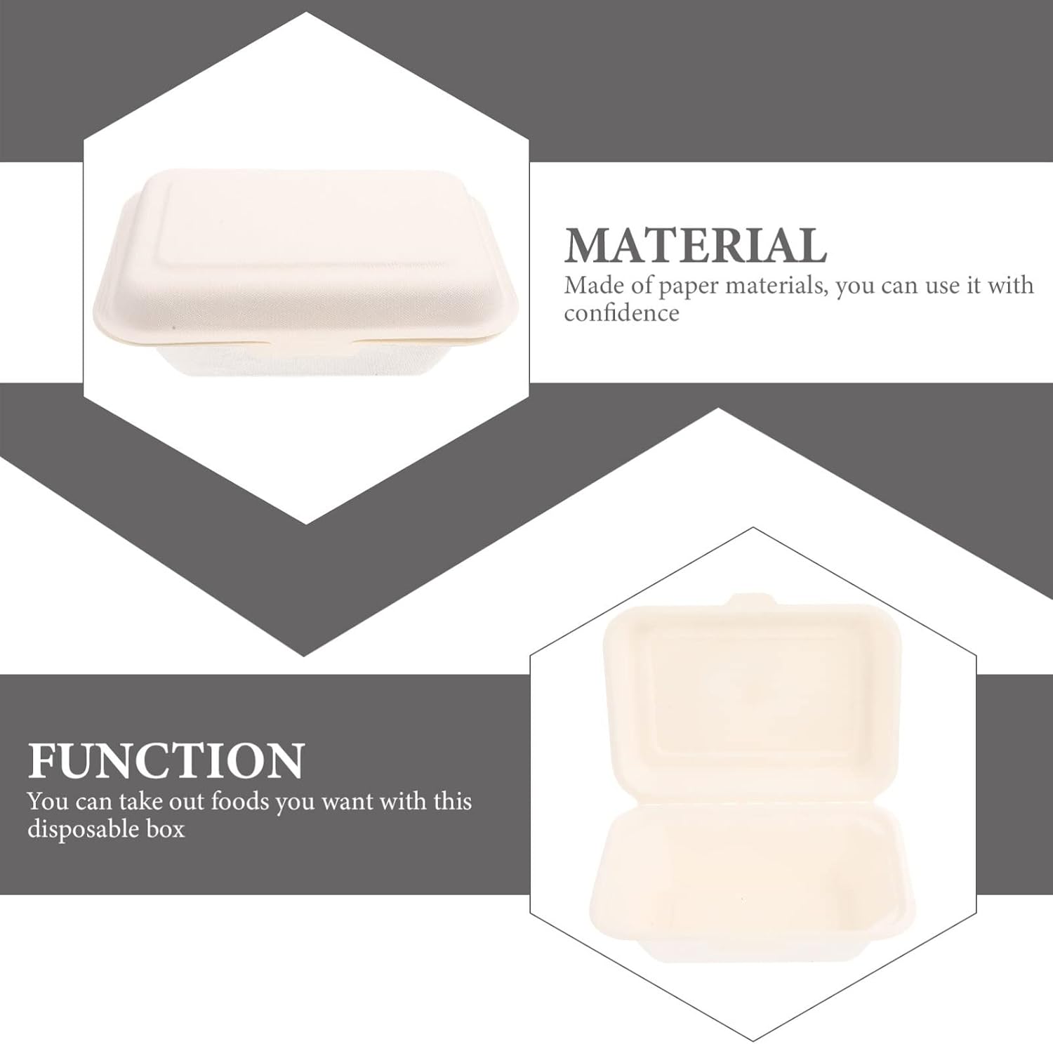 KICHOUSE 50pcs Pulp Lunch Boxes Disposable Take Out Food Containers Lids Divided Food Packaging Box for Go Carryout
