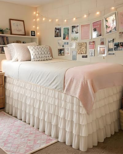Mindsoft Multi Ruffled Dorm Room Bed Skirt, Twin XL 45'' Drop, White
