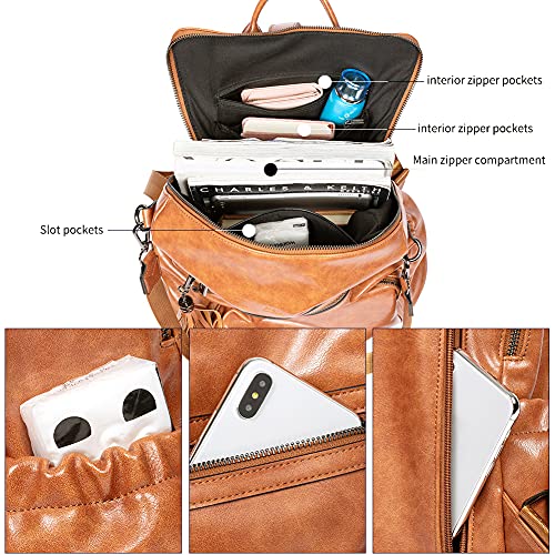 Image of Backpack Purse for Women Fashion Two Toned Leather Designer Travel Large Ladies Shoulder Bags with Tassel brown