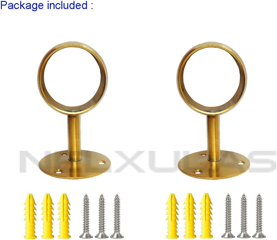 Golden Brushed Stainless Steel Heavy Duty Closet Rod,Curtain Rod End Supports Socket, Flange Rod Holder Closet Pole with Matching Screws (1-1/2 INCH)