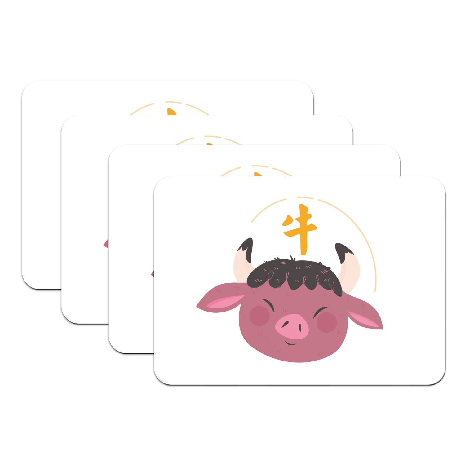 Set de table bœuf horoscope chinois lot de 4 dessous de table blanc 39,5x28,5 cm