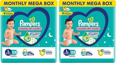 Image of Pampers Complete Skin Comfort | Pant Style Diaper Large, 128 Count| Anti Rash with 100% protection from leakage upto 12 hrs (Pack of 2)