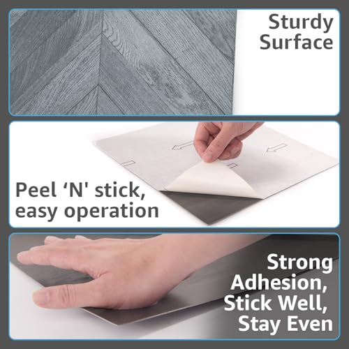 Image of Art3d 10-Pack Herringbone Peel and Stick Floor Tiles (10 Sq.Ft), Grey