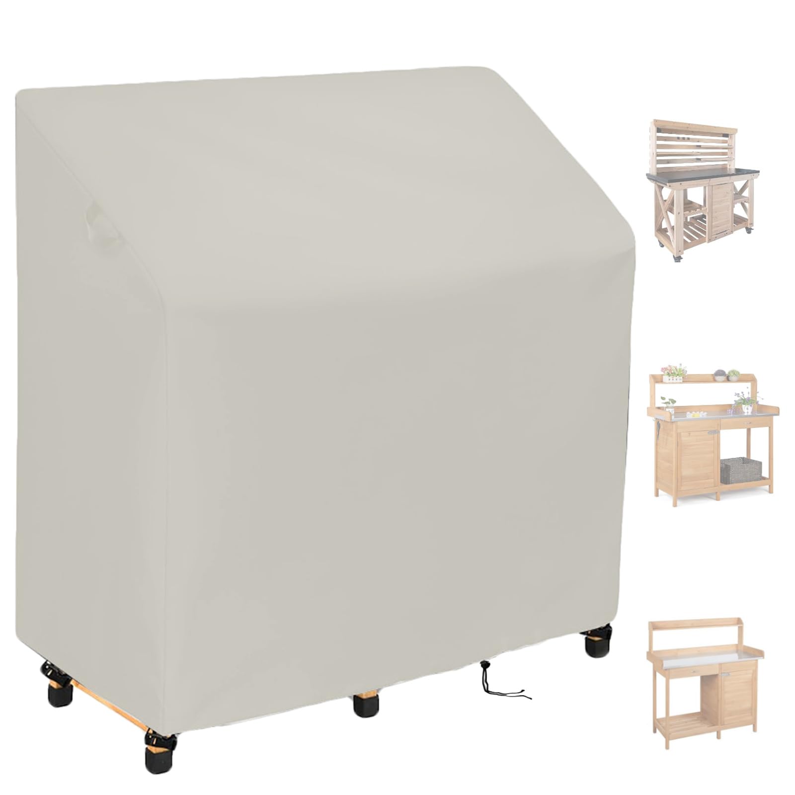 Crysterris Beige 420D Oxford Potting Table Covers ,Waterproof Garden Workbench Protective With Drawstring,Outdoor Greenhouse Potting Bench Protection With Locks Planting Germination(Size:210d：115*51*122Cm,Color:beige)