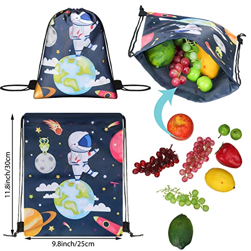 Eccliy Space Party 18 Pack Starry Sky Drawstring Bags for Kids' Birthday Lightweight Waterproof Rocket Favor & Toy Storage