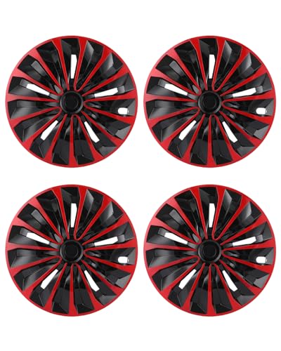 Image of ABX Hubcap Wheel Covers Hub Caps 15 Inch Set of 4 Black & Red Universal Wheel Rim Cover R15 Stylish Car Decor Wheel Covers for Toyota Camry Nissan Mazda (TT Black & Red, 15 inch)