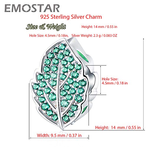 Emostar Sparkling Green Leaves Cz Charms Fits Pandora Irish St Patricks Day Bracelet, Paved Tree Leaf Shaped Emerald Cubic Zirconia Beads In 925 Sterling Silver, Gifts For Spring/Christmas #TOP2