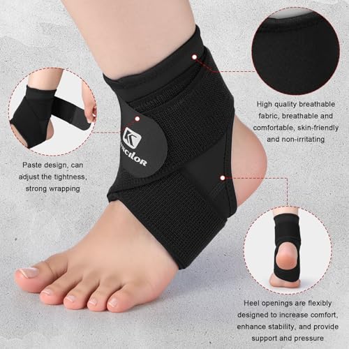 Image of Honoson 2 Pcs Ankle Brace Kid Ankle Support Youth Neoprene Lace up Compression Sleeve Foot Brace Stabilizer with Adjustable Strap for Sport Sprained Plantar Fasciitis Achilles Tendonitis(Black,L)