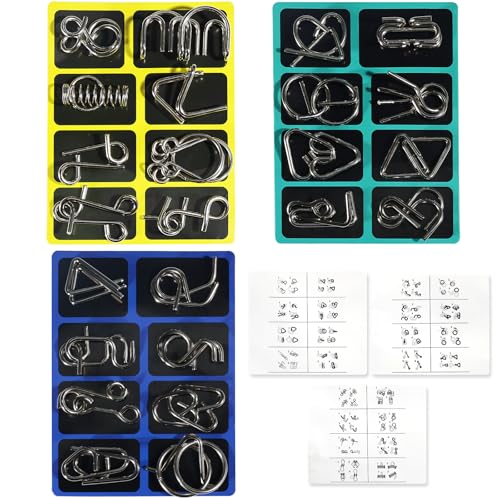 Solinorex 24 Piezas Rompecabezas Adultos Niños Metal, Juegos IQ Puzzler, Juego de Anillos Rompecabezas, Mini Puzzle para Todas Las Edades, Regalos de Cumpleaños