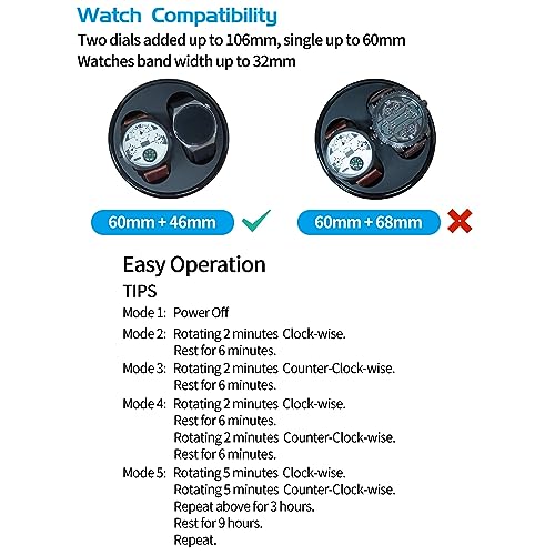 Image of Oryx Double Watch Winders for Automatic Watches, Rotating Watch Case, LED Light, Battery or AC /USB Powered, Super Quiet Mabuchi Motor, Black+Black+LED, Luxury