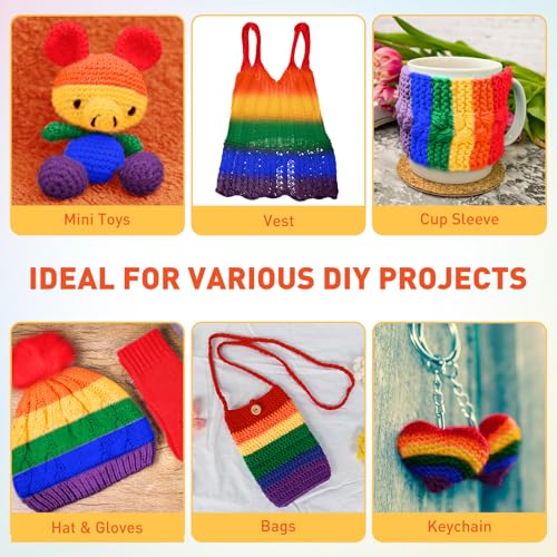 Image of Timgle 12 Pcs Skeins Rainbow Yarn for Gay Pride Crafts Multicolored Milk Cotton Yarn DIY Crochet and Knitting for LGBT Party Knitting Projects