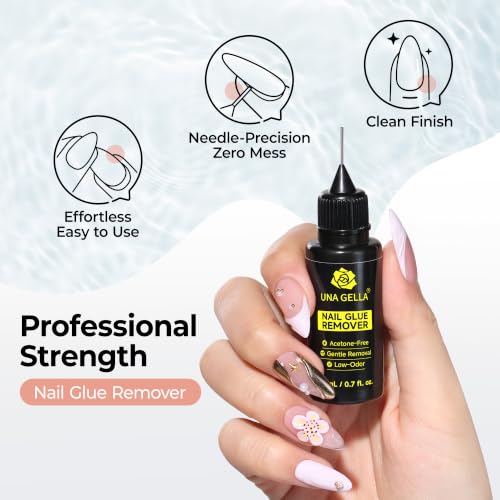 Image of UNA GELLA Nail Glue Remover for Press On Nails 20ml Pinpoint Acetone-Free | Semi Solid Nail Glue Remover for Nail Tips, Gentle GLUE Remover with Upgraded Stick for Easy Removal Salon