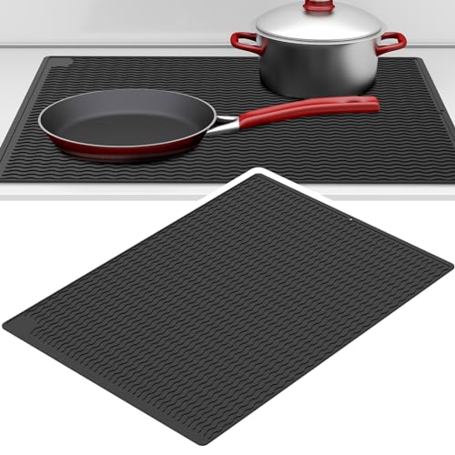 kjcbkcb Silicone Stove Mat, Rectangular, Black, 28 x 20 inches, Heat Resistant, Foldable, Easy to Clean, Expands Usable Space, Keeps Countertop Dry and Clean