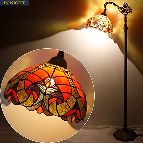 Werfactory Tiffany Floor Lamp Red Liaison Stained Glass Arched Lamp 12X18X64 Inches Gooseneck Adjustable Corner Standing Reading Light Decor Bedroom Living Room S160R Series #TOP2