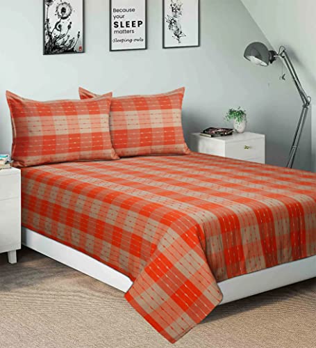 Image of AIRWILL, 200GSM Handloom Cotton Double Bedsheet with 2 Pillow Covers (Beast Orange)