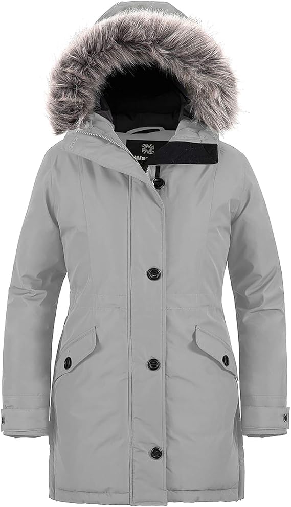 wantdo Ladies Parka Faux Fur Hood Insulated Puffy Coat Winter Jackets Gray S