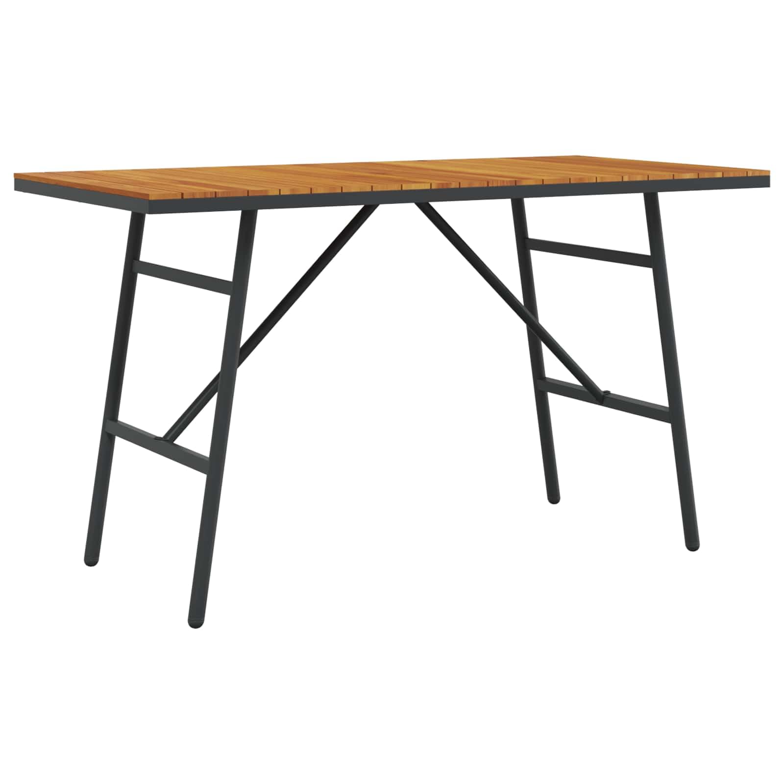 Tavolo da pranzo in legno di acacia massiccio, marrone, 110 x 55 x 61,5 cm, con telaio in metallo nero, tavolo da giardino per terrazza, per balcone e cene all'aperto