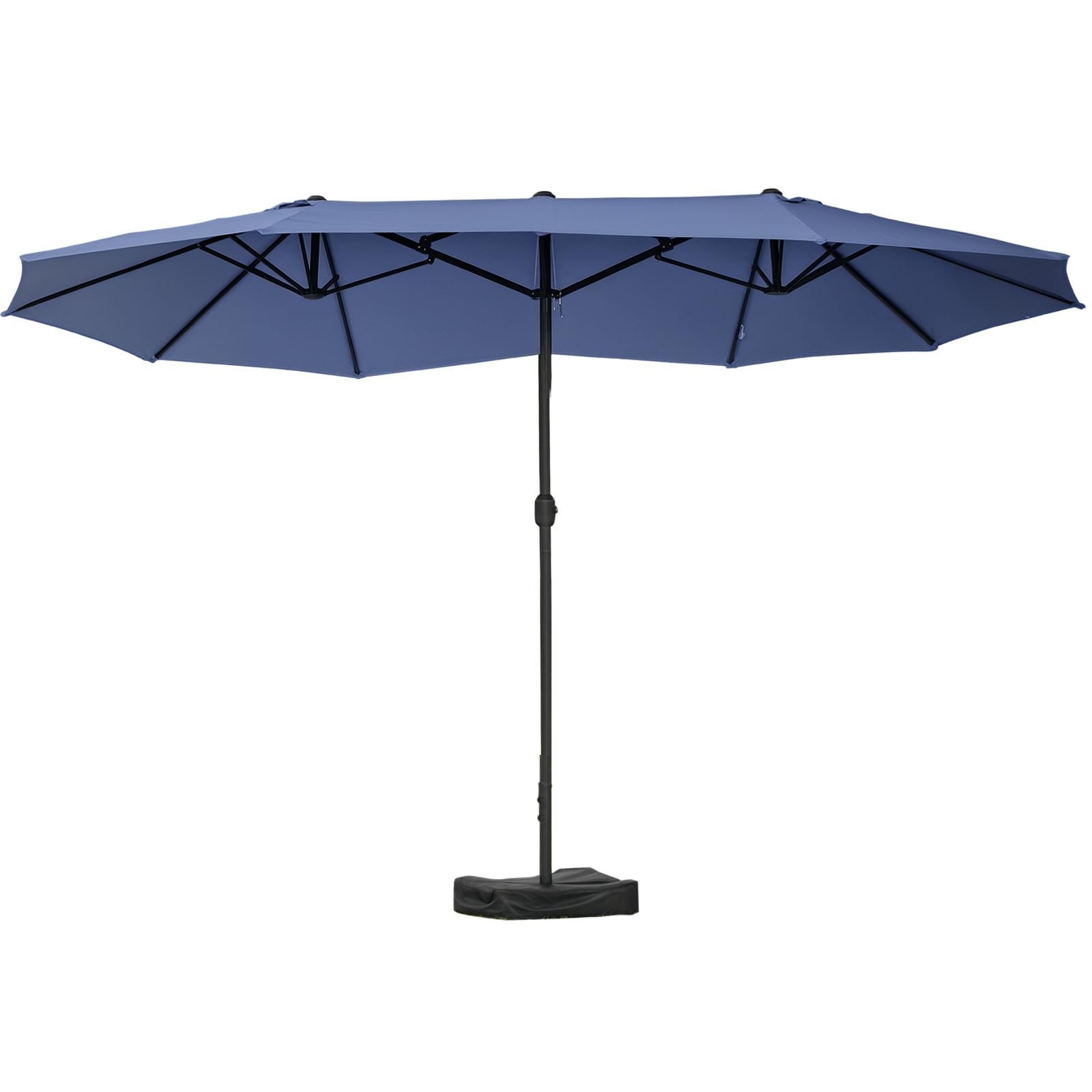outsunny large patio umbrella with base included, 15' steel rectangular double sided outdoor umbrella, sun protection & easy crank for deck pool patio