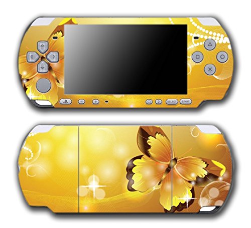Beautiful Orange Yellow Butterfly Flower Art Video Game Vinyl Decal Skin Sticker Cover for Sony PSP Playstation Portable Slim 3000 Series System Console