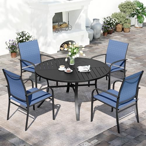 Image of SUNSHINE VALLEY 5pc Patio Dining Set, 42 inch Round Table & 4 Blue Chairs