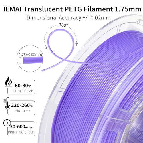 Image of IEMAI Translucent PETG Filament 1.75mm 1kg, Dual Color Gradient Purple to White 3D Printer Filament Up to 600mm /s Rapid Printing for Lampshades Artwork & Home Decor