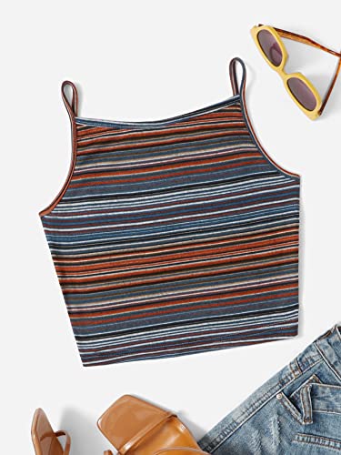 COZYEASE Women's Striped Print Tank Top Vest Slim Fitted Spaghetti Strap Sleeveless Casual Crop Top3
