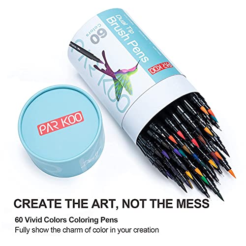 Parkoo Dual Brush Marker Pens For Coloring Books, 60 Colors Artist Fine And Brush Tip Coloring Markers For Journaling Kid Adult Drawing Note Taking Writing Planning Calligraphy #TOP2