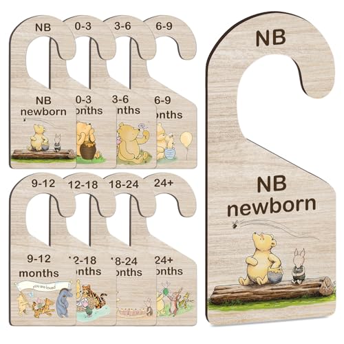 Image of Hatzelou 8Pcs Winnie Baby Closet Dividers, Winnie Hanging Nursery Closet Organizer, Double-Sided Pringting Baby Clothes Dividers for Closet, Newborn Baby Stuffb for Baby Boys Girls
