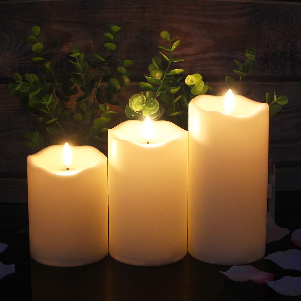 LED Kerzen Licht, Gefälschte Flammenlose Kerzen Warmweißes Licht Echtwachs Batterie Kerze Säulen, 8 Schlüssel Fernbedienung mit 6 Stunden Timer-Funktion für Dekoration, Hochzeit, Kirche Beleuchtung