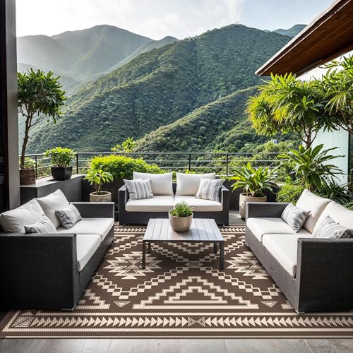 Image of GENIMO Outdoor Rug, Waterproof Plastic Rugs for Patio, 5'x8' Light Beige
