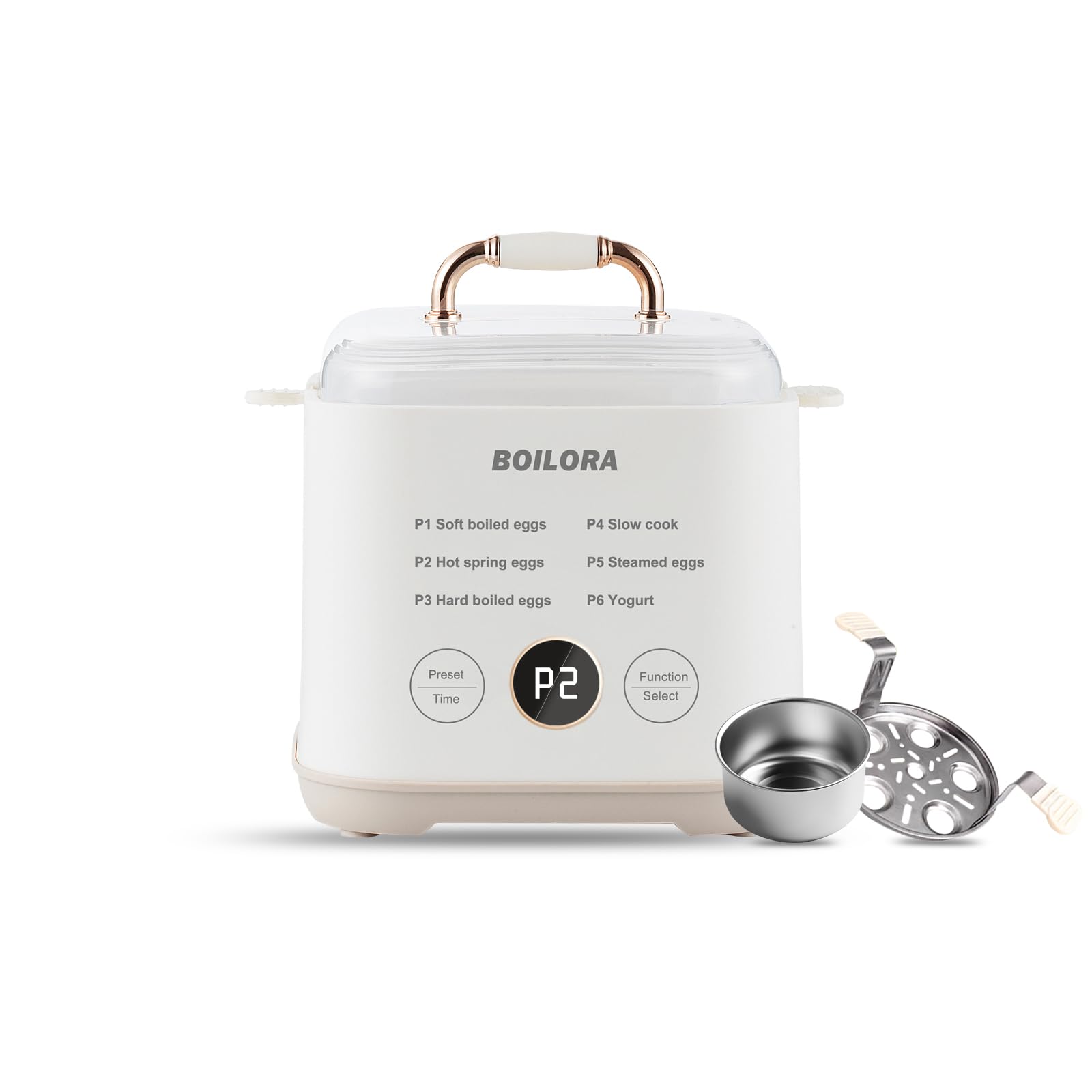 Egg Cooker for Soft, Medium &amp; Hard Boiled Eggs, 5-Egg Capacity Hard Boiled Egg Cooker &amp; Egg Boiler with 24-Hour Delay Timer, Egg Steamer, Stainless Steel Rack, BPA-Free, Auto Shut-Off