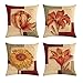 Cuscini per Divano 50x50cm 4 Pack Quadrate Federa per Cuscini Cotone Lino Copricuscini Casa Farmhouse Moderno Decorativi Federa per Divano Letto Auto Ufficio Camera Fiore Rosso Arancione