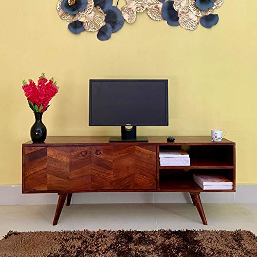 Ganpati Arts Sheesham Wood TV Stand Cabinet with Door and Shelf Storage for Living Room Home Entertainment Unit Wooden Bedroom Furniture (Honey Finish) 1 Year Warranty