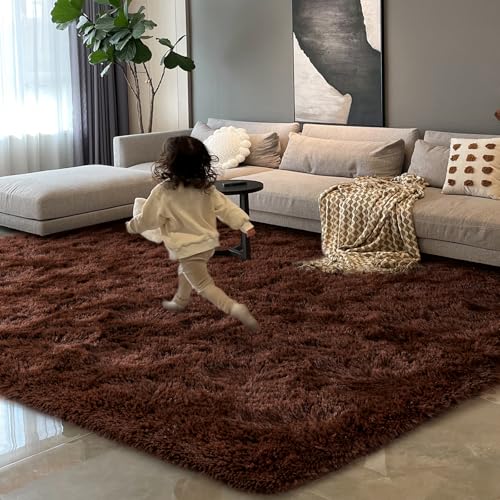 HOMORE Living Room Rug 8x10, Brown Rugs for Living Room, Large Fluffy Rugs for Bedroom Super Soft Shaggy Carpet for Kids Room Dorm Home
