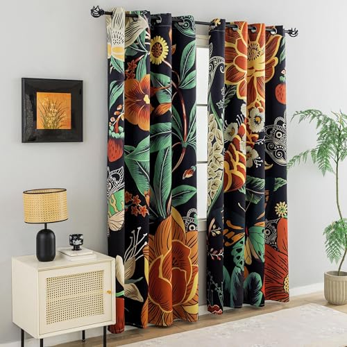 Image of Tyrot Vintage Black Boho Blackout Curtains for Bedroom, 52W x 84L, 2 Panels
