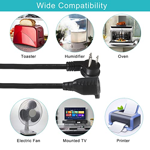 3Ft Low Profile Flat Plug Extension Cord -Low Profile Angle Flat Plug 3 Prong Grounded Low Profile Extension Cord Black Indoor Ac Extension Cord Sjt 16Awg Heavy Duty Flexible Power Cord (3Ft) #TOP6