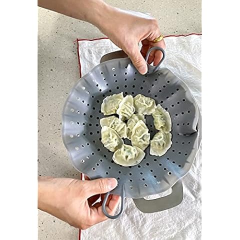 cozymomdeco Steam Stovetop Vegetable Steamer Silicone Steamer Basket Grey Flexible Any Size Cover
