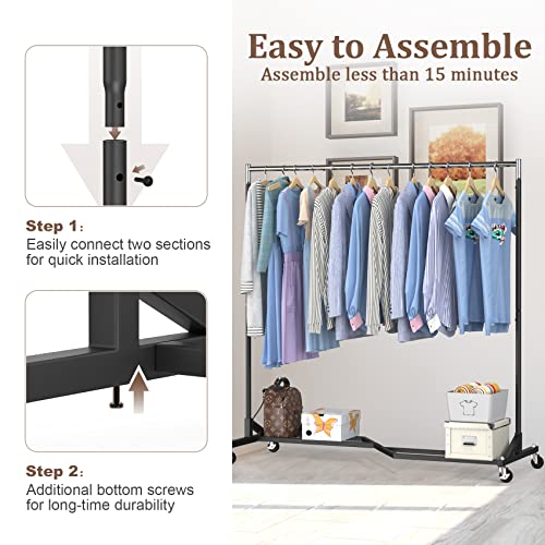 Mr Ironstone Upgraded Rolling Clothes Rack, Clothing Racks For Hanging Clothes, Garment Rack Heavy Duty, Commercial Clothes Rack For Clothing, Sturdy Clothes Rack With Shelves(63") #TOP5