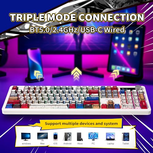 Image of AULA Wireless Mechanical Gaming Keyboard Full Size 8000mAh with Knob&Screen | Hot Swappable Custom,RGB Backlit,Creamy Pre-lubed Blaze Switches,PBT Keycaps,Tri-Mode BT /2.4GHz /USB-C,F106Pro Comic Mix Color