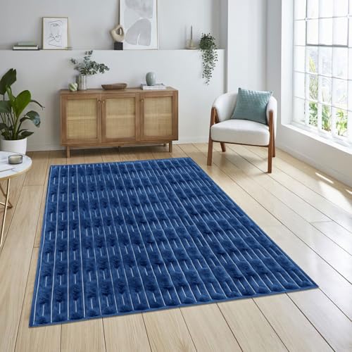 Image of Luxe Home Rabbit Tail Fur Carpet Super Soft, Washable, Anti Skid Carpets for Home, Bedroom, Livingroom - (4x6 Feet, Blue)