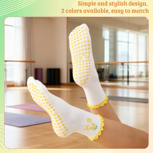 Image of Jspupifip 2 /4 /5 Pairs Womens Embroidery Non Slip Pilates Yoga Socks | Cute Grippy Crew Socks Offered Fit Barre Workout Hospital Indoor Barefoot Daily Activities For Ladies