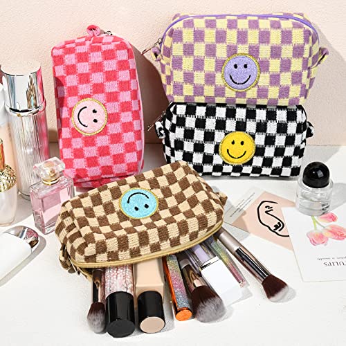 Soidram 4 Pcs Checkered Makeup Bag Cosmetic Bag Bulk Preppy Makeup Pouch Ravel Toiletry Bag Organizer Cute Makeup Brushes Storage Bag For Women #TOP1