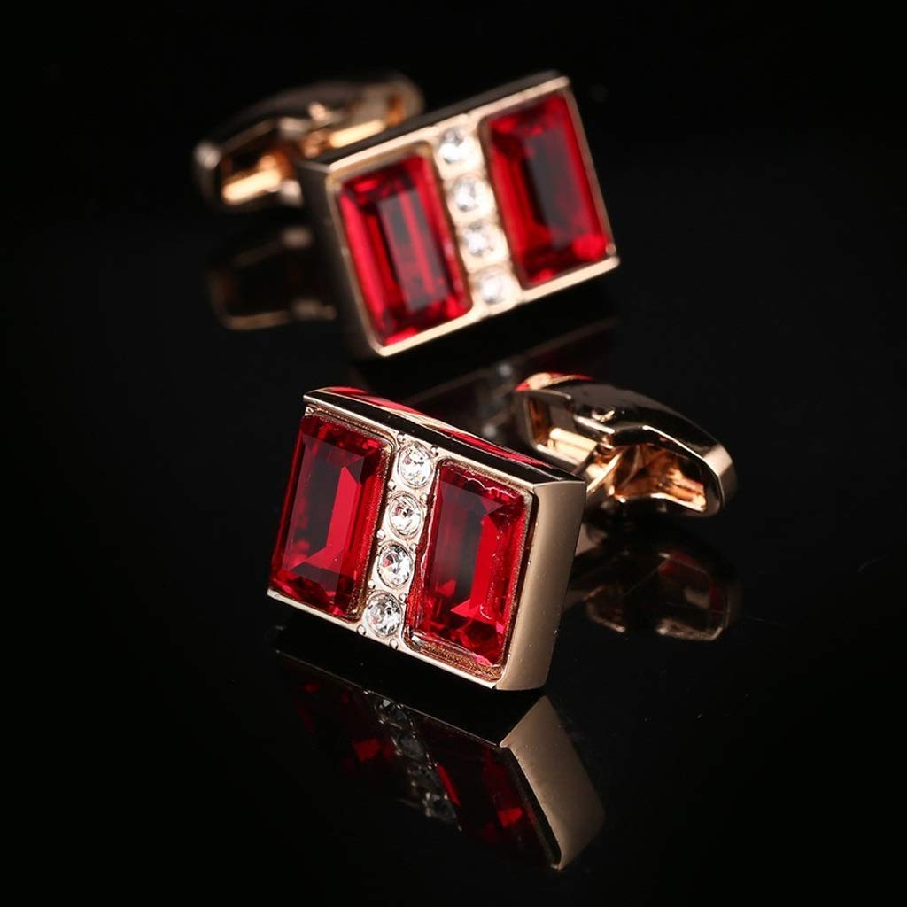 Manschettenknöpfe, goldene Herren, Business, Bankett, Hochzeit, Alltag, Accessoires, Geschenke, Vintage-Hemd, rote Kristall-Manschettenknöpfe (Silber)