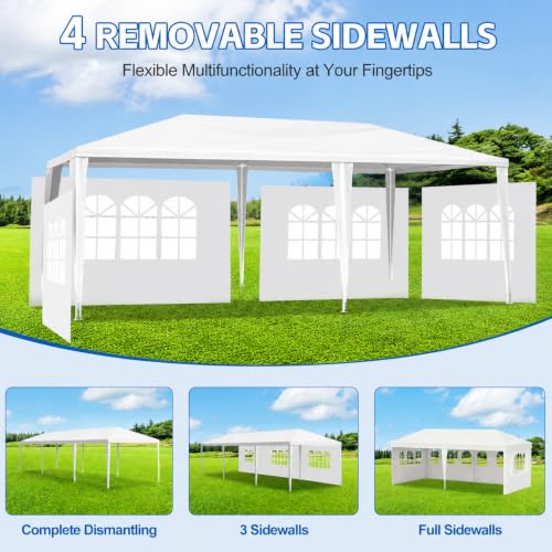 Image of 10' x 20' White Party Tent with 4 Removable Sidewalls - Outdoor Canopy Tent for Events, Backyard Wedding, BBQ, Waterproof PE Gazebo with No Center Pole