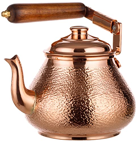 DEMMEX 1mm Thick Solid Copper Teapot, Tea Lovers' Personel Tea Kettle, Stovetop Copper Tea Pot, Food Safe Tin Lined, 0.9 Qt - 3 Cups, 100% Handmade in Turkey (Copper)