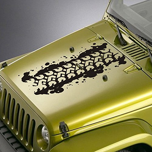 Tire Tread Mud Splatter Blackout Hood Decal Sticker Compatible with Jeep Wrangler TJ YJ JK JKU - Matte Black